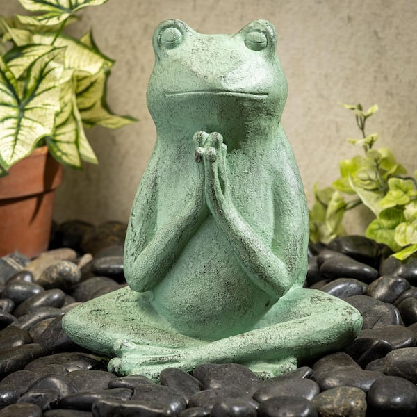 11 in. H Verdigris Resin Praying Frog Garden Statue