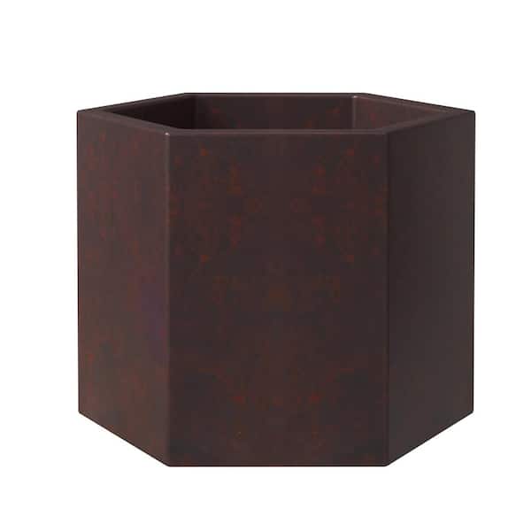 Leisuremod Thicket 15 in. Wide Brown Fiberstone Hexagon Planter Weather Resistant Plant Pot with Drainage Holes