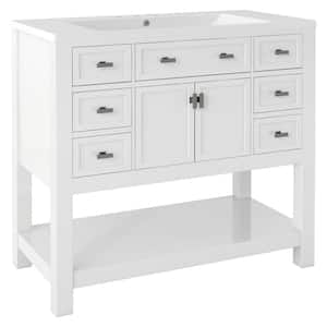 36 in. W x 18 in. D x 34 in. H Single Sink Freestanding Bath Vanity in White with White Cultured Marble Top