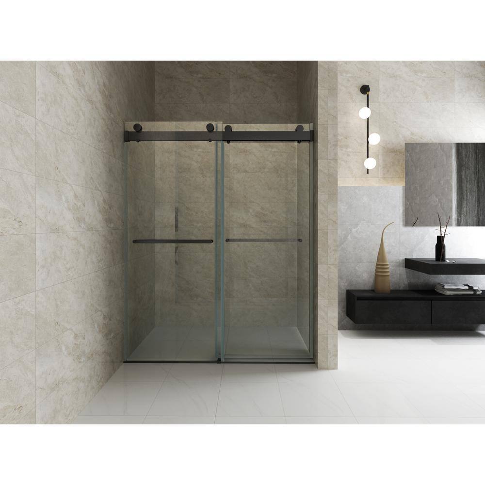 Matte Black Frameless Sliding Shower Door with Clear Tempered Glass