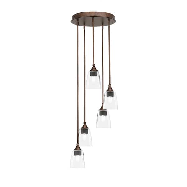 Unbranded Villa 5 Light Bronze Pendant, Cluster Pendant Light with 4.5 in. Clear Bubble Glass Shades, No Bulbs Included