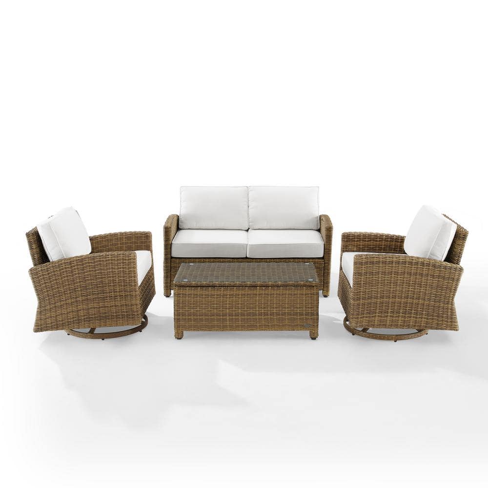 Bradenton 4-Person Weathered Brown Outdoor Conversation Set with Sunbrella White Cushions