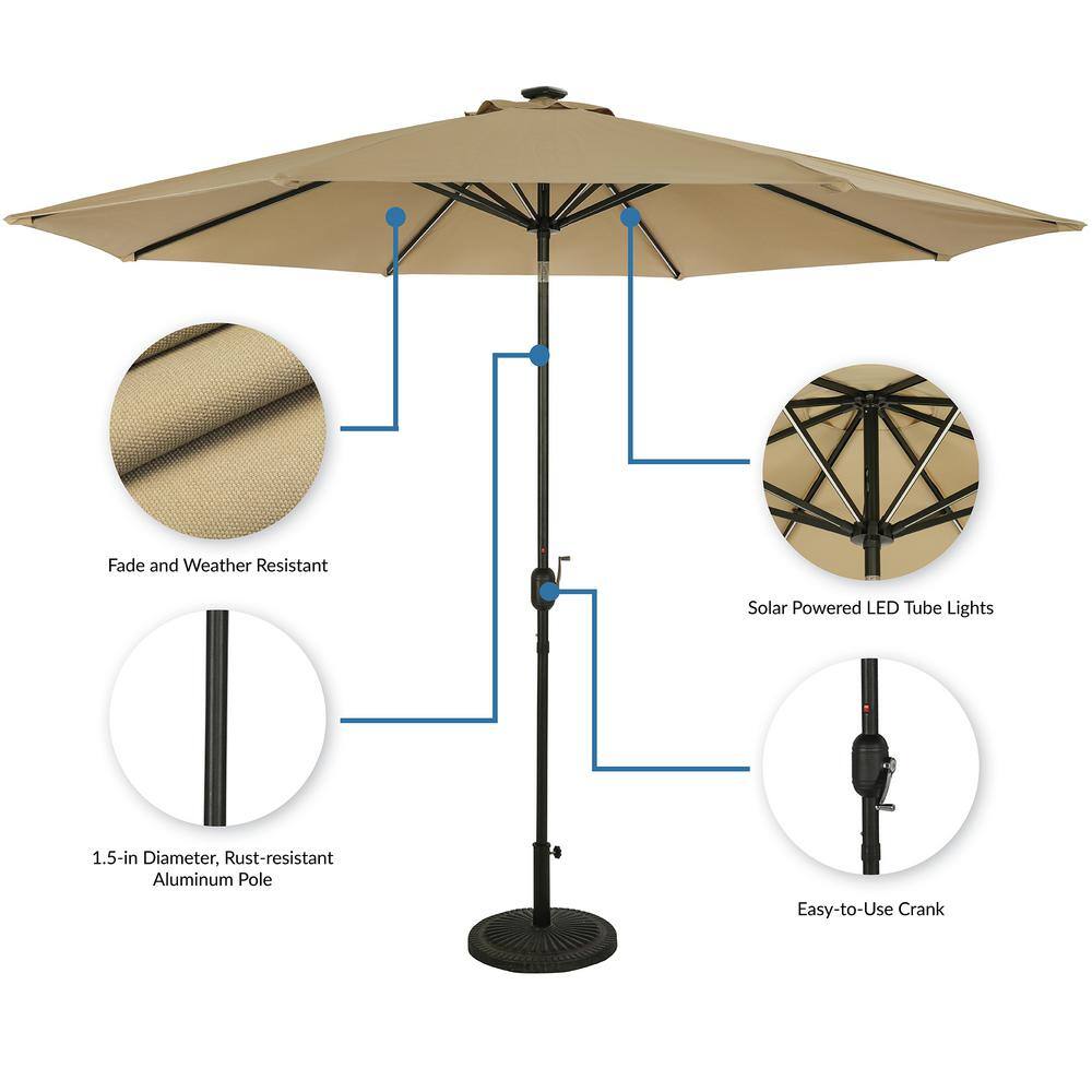 Calypso II 11-ft Champagne Market Umbrella with Solar LED Lights