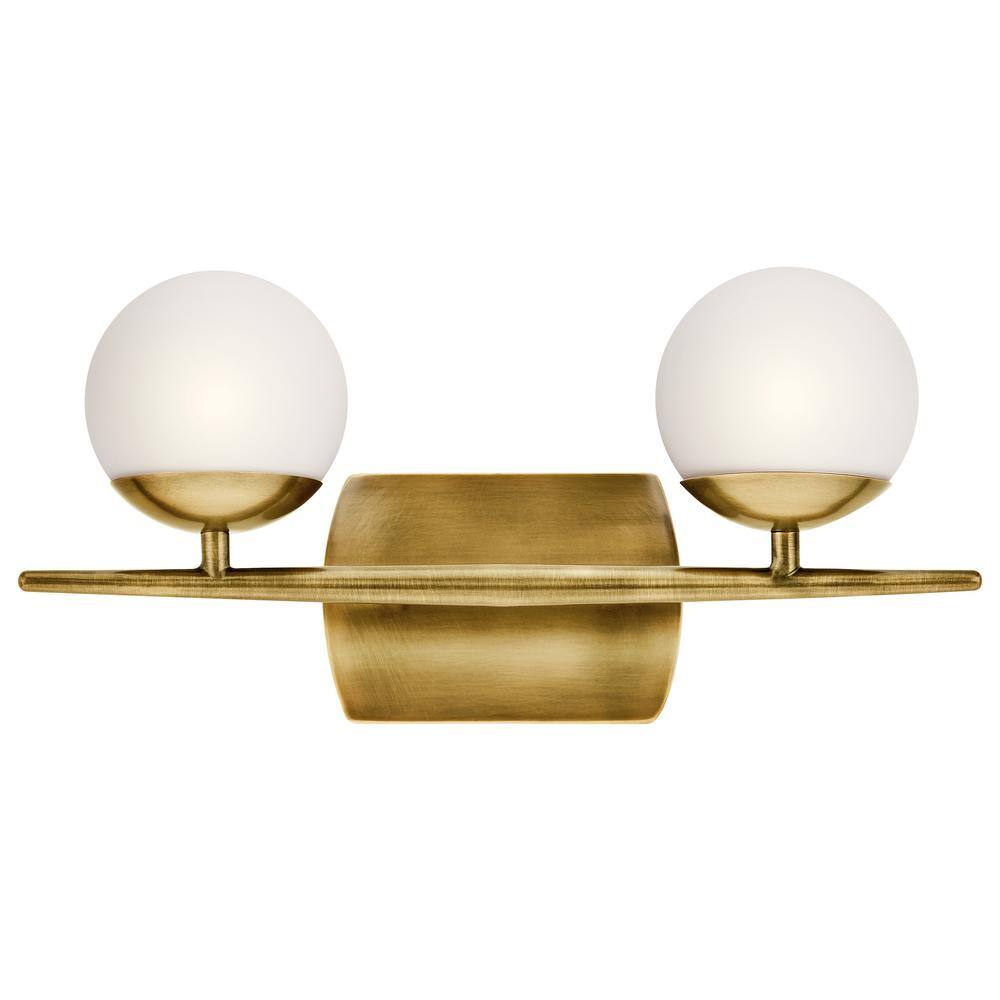 Jasper Mid-Century 16.5" Vanity Light in Natural Brass with Opal Glass