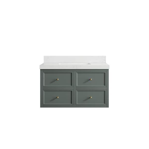 Willow Collections Roswell Floating 36 in. Single Sink Freestanding Pewter Green Bath Vanity with Empira White Qt. Top Unassembled