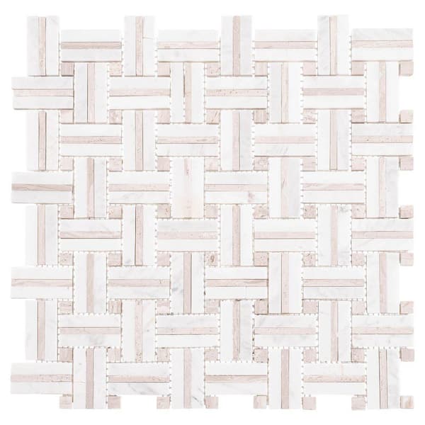 Fabrique Jacard Brown 1in.x2in. Basketweave Marble Look Polished Natural Stone Wall and Floor Mosaic Tile (5sq.ft./Case)