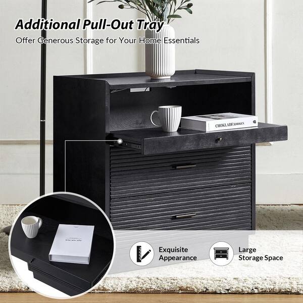 JAYDEN CREATION Enzo Black 2 Drawer Nightstand with USB and LED