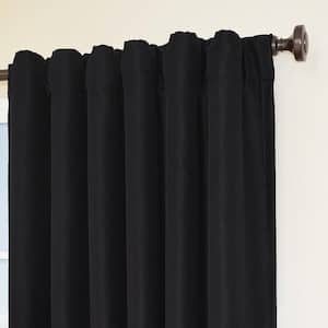 Fresno Thermaweave Black Solid Polyester 52 in. W x 84 in. L Blackout Single Rod Pocket Back Tab Curtain Panel