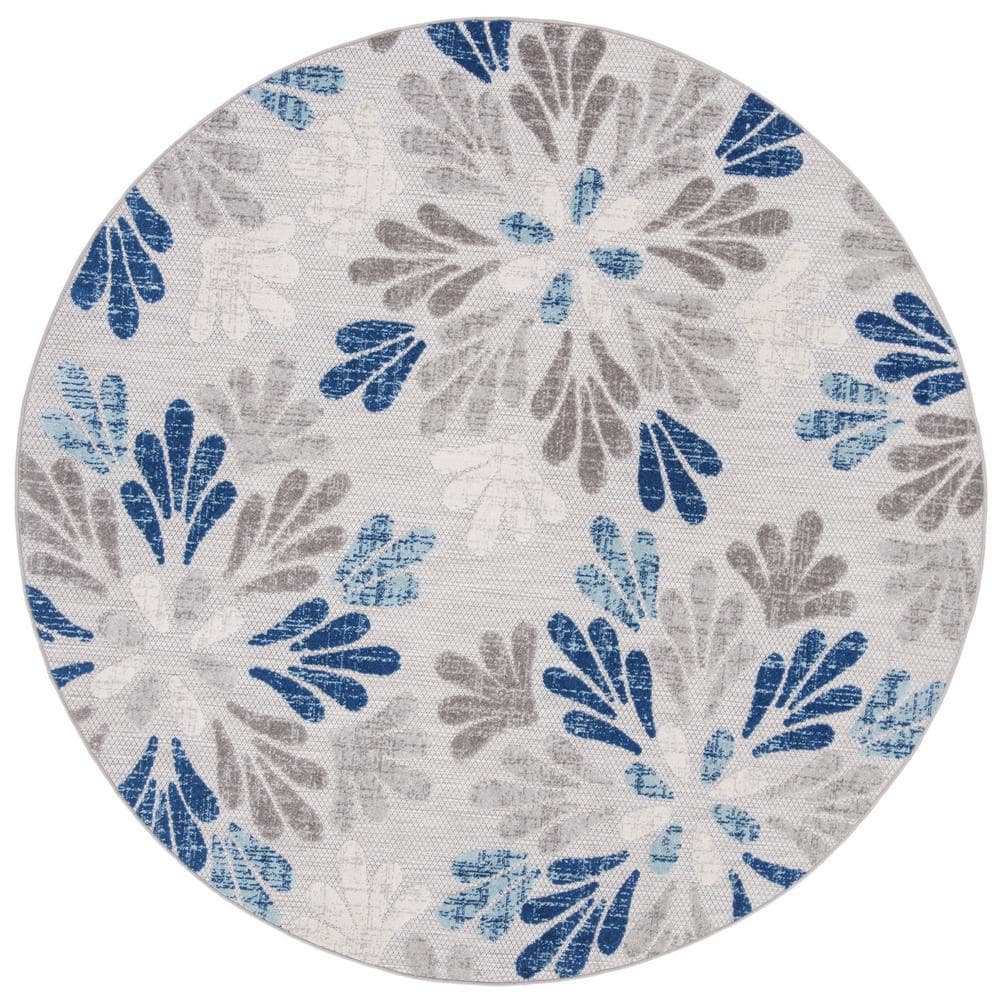 Cabana Gray/Blue 4 ft. x 4 ft. Geometric Floral Indoor/Outdoor Patio  Round Area Rug price history on PriceWatchPro