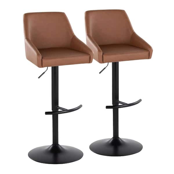 Lumisource Hannah 34 in. Camel Faux Leather and Black Metal Adjustable Barstool (Set of 2)