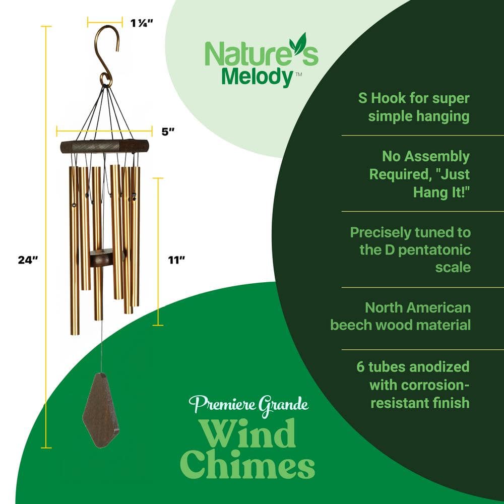 Bronze 24" Anodized Aluminum and Beech Wood Wind Chimes