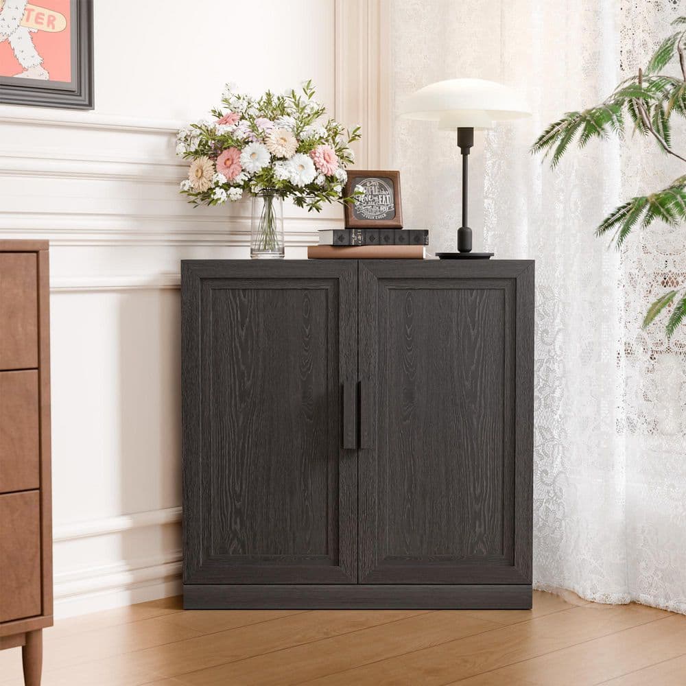 Black Wooden 31 in. Storage Cabinet with Adjustable Shelves China Cabinet Display Cabinet price history on PriceWatchPro