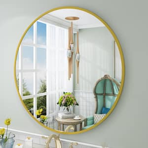 30 in. W x 30 in. H Round Aluminum Alloy Framed French Cleat Mounted Wall Decor Bathroom Vanity Mirror in Matte Gold