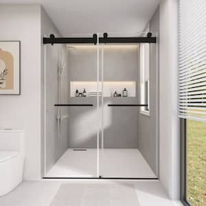 72 in.W x 76 in.H Frameless Alcove Double Sliding Soft-Close Shower Door in Matte Black With 3/8 in. Tempered Glass