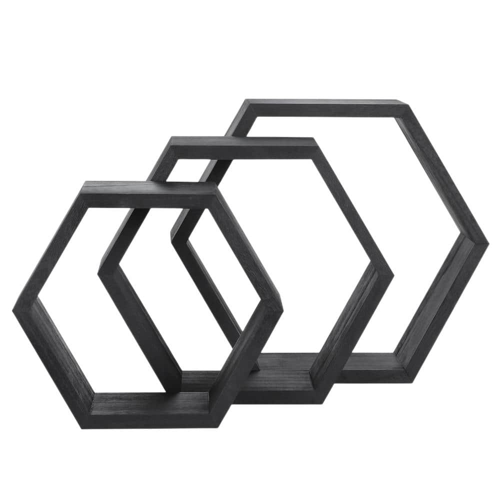 Oumilen Wooden Hexagon 12 in. Rustic Floating Honeycomb Floating Shelf ...