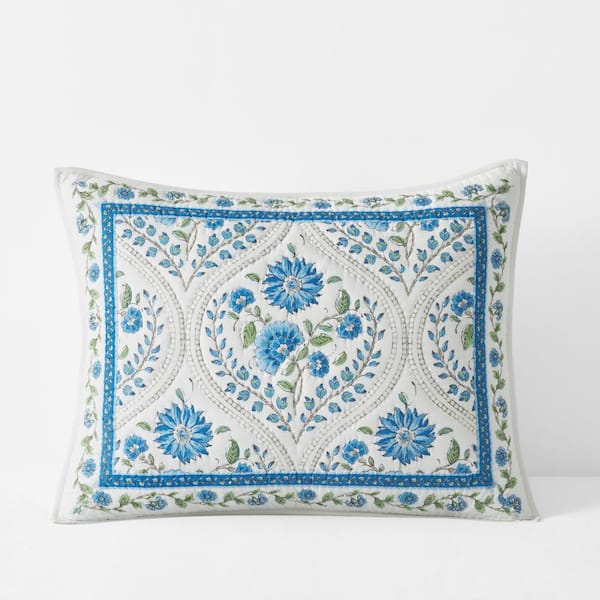 The Company Store Neroli Voile Quilted Blue Multi Cotton King Sham