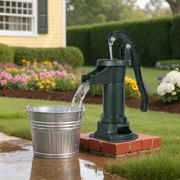 25 ft. Maximum Lift, Well Hand Pitcher Pump, Antique Cast Iron Manual Hand Water Pump, NPT 1-1/4 in. Connection, Green