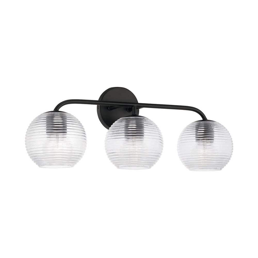 Dolan 24.5 in. W x 9.5 in. H 3-Light Vanity Light in Matte Black with Clear Ribbed Glass price history on PriceWatchPro