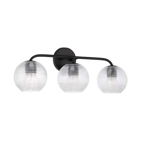 Capital Lighting Fixture Company Dolan 24.5 in. W x 9.5 in. H 3-Light Vanity Light in Matte Black with Clear Ribbed Glass