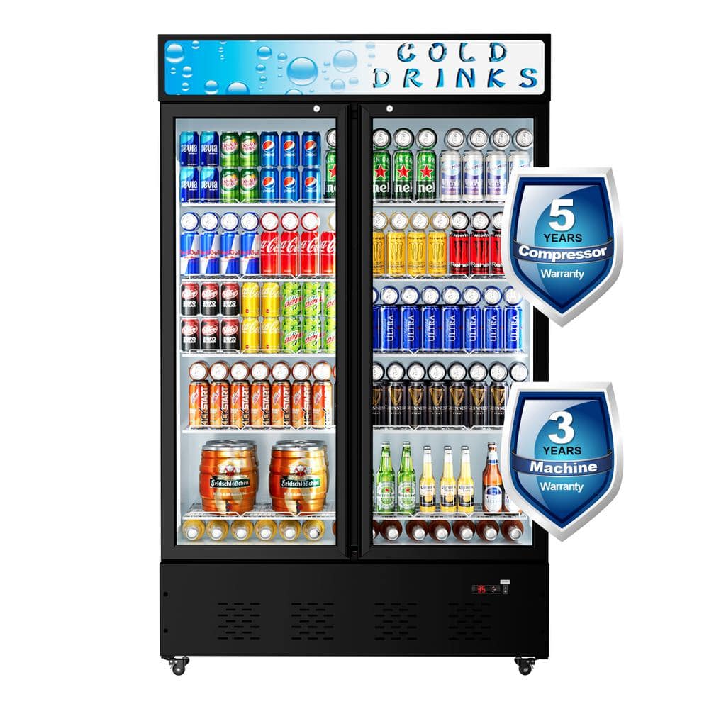 48 in. 40 cu. ft. Foot Commercial Upright Display Refrigerator 2 Glass Door Beverage Refrigerator (Black)