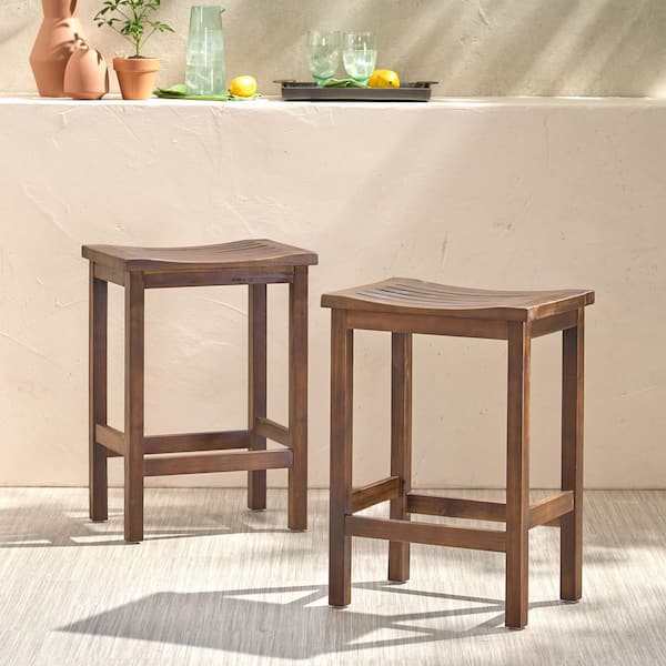 Easton 24 in. Brown Slatted Outdoor Patio Counter Stool (Set of 2)