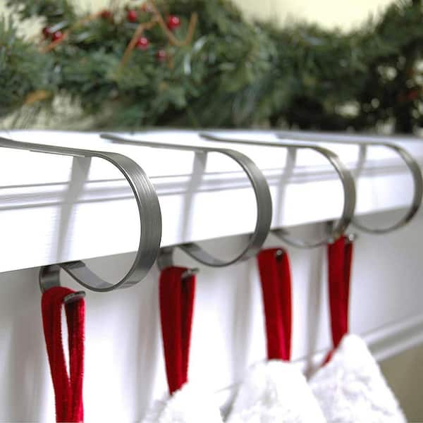 Birdrock Home 4 Pack Christmas Stocking Mantel Hooks - Holder - Mantle Fireplace Topper - Metal Hanger for Stockings - Home Décor Stand (4 Pack 