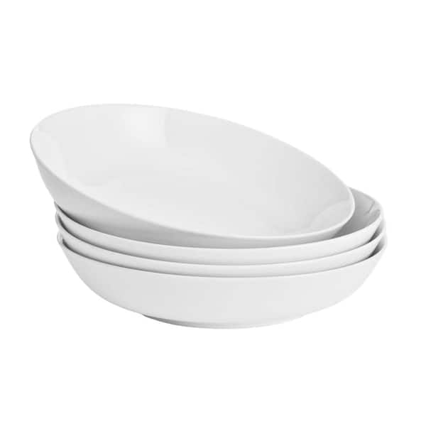 37 fl. oz. White Porcelain Wide Shallow Pasta and Soup Bowls, 9 in. Diameter, Set of 4 9 x 9 x 2