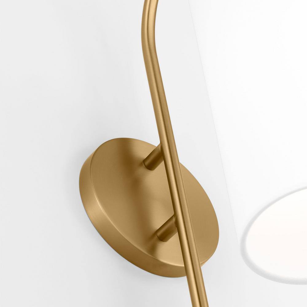 Burnished Brass Cylinder Sconce with White Linen Shade