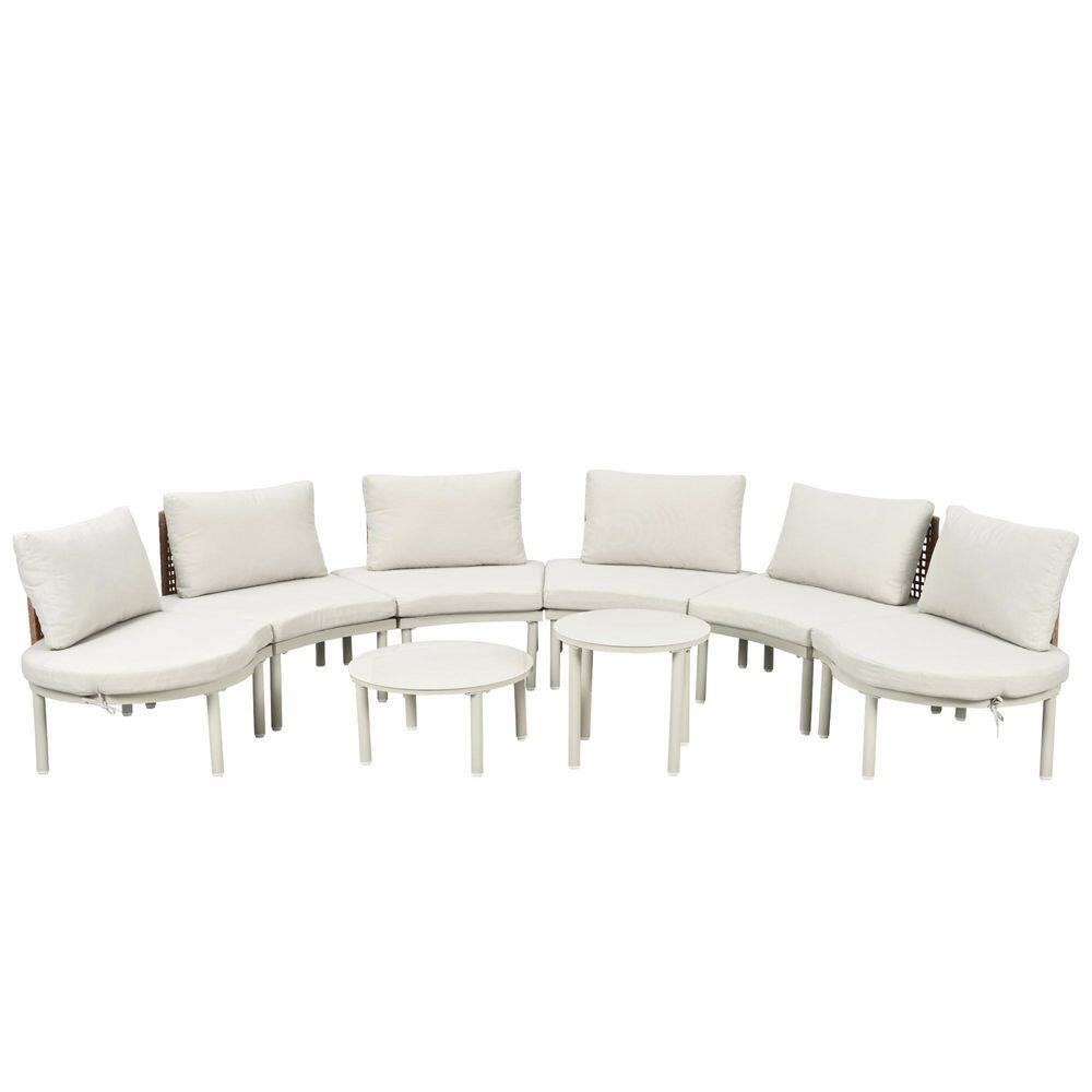 Beige 8-Piece Aluminum Outdoor Sectional Set with 2 High-Low Coffee Tables, 6 Pillows and Cushions price history on PriceWatchPro
