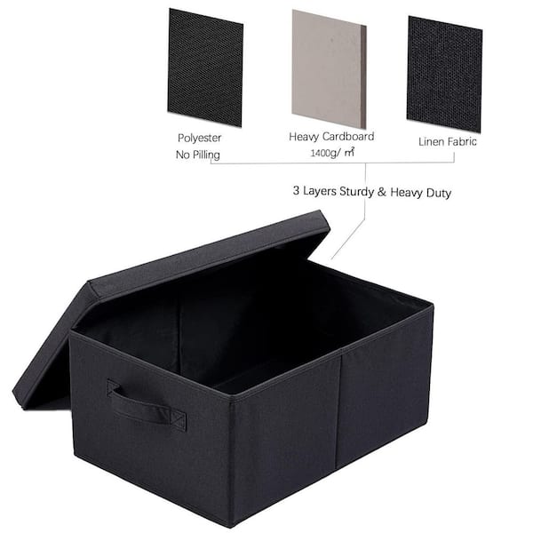 100 qt. Linen Clothes Storage Bin with Lid in Black (3-pack)