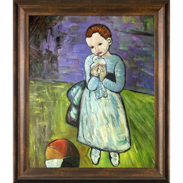 LA PASTICHE Child Holding a Dove by Pablo Picasso Modena Vintage Framed People Oil Painting Art Print 25 in. x 29 in.