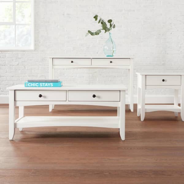StyleWell Cedar Springs Rectangular White Wood 2 Drawer Console Table (47.5 in. W x 30 in. H)