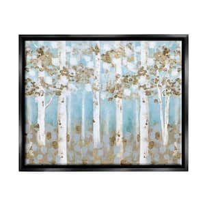 Spring Birch Tree Forest Blue Contemporary Landscape by Janet Tava Floater Frame Nature Wall Art Print 17 in. x 21 in.