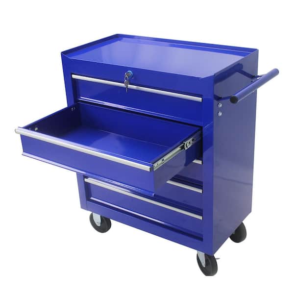13 in. 5 Drawer Tool Chests, Side Tool Cabinets for Garage Storage with 4 Wheels and Locking System, Blue
