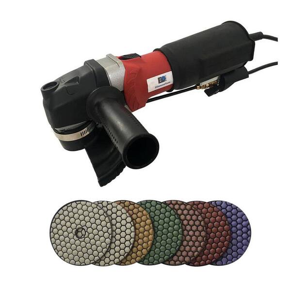 EDiamondTools 7 Amp Corded 5 in. Variable Speed Wet Polisher with 5 in. Dry Polishing Pad Set (50-3000 Grit) and Aluminum Backer