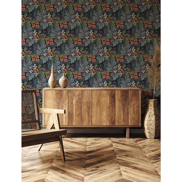 Llewelyn-Bowen off the Wall Teal Floral Hedgerovia Matte Finish Non-pasted Non-woven Wallpaper Sample