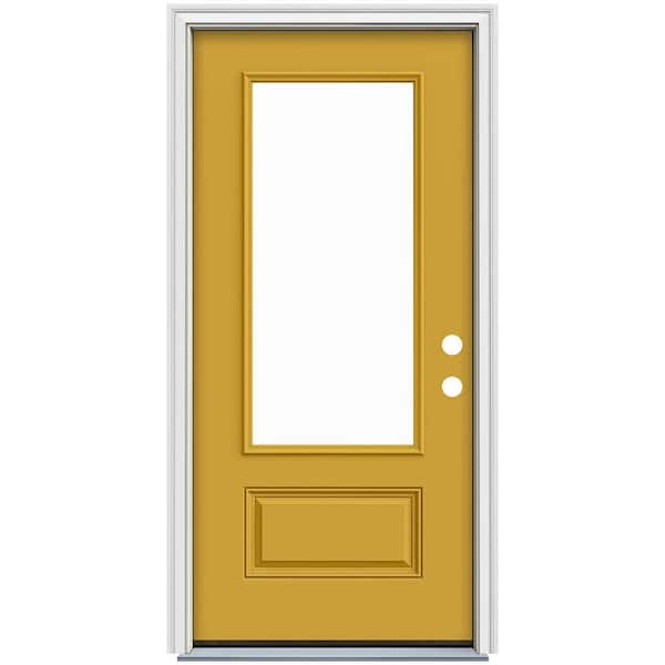 36 in. x 80 in. Left-Hand 3/4 Lite Clear Glass Harvest Yellow Painted Fiberglass Prehung Front Door with Brickmould