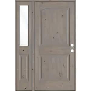 44 in. x 80 in. Knotty Alder 2 Panel Left-Hand/Inswing Clear Glass Grey Stain Wood Prehung Front Door with Left Sidelite