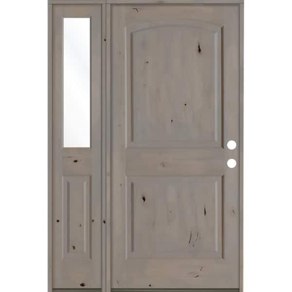 Krosswood Doors 44 in. x 80 in. Knotty Alder 2 Panel Left-Hand/Inswing Clear Glass Grey Stain Wood Prehung Front Door with Left Sidelite