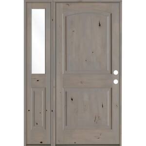 46 in. x 80 in. Knotty Alder 2 Panel Left-Hand/Inswing Clear Glass Grey Stain Wood Prehung Front Door with Left Sidelite