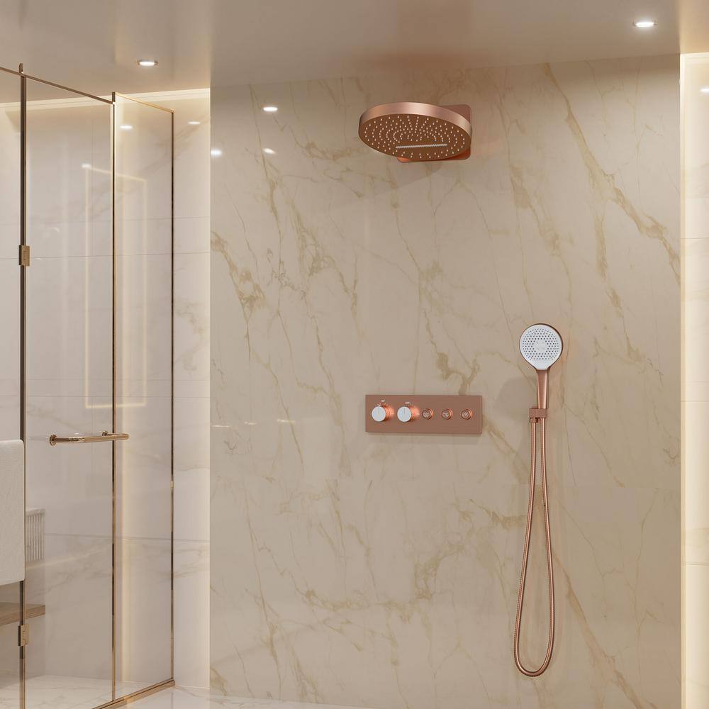 Brushed Rose Gold Stainless Steel Ceiling Mounted Shower System