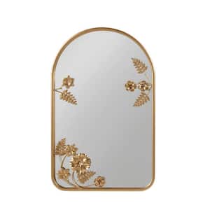 Modern Arched 15.75 in. W x 25.75 in. H Metal Framed Golden Floral Wall Mirror