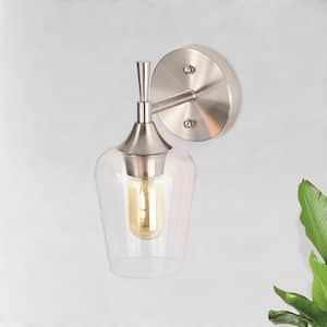 Arlo 5 in. 1-Light Brushed Nickel Indoor Wall Sconce with Clear Glass Shade