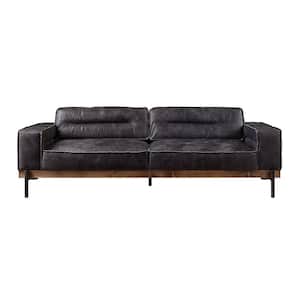 Silchester 39 in. Antique Ebony Top Grain Leather 3-Seat Bridgewater Sofa
