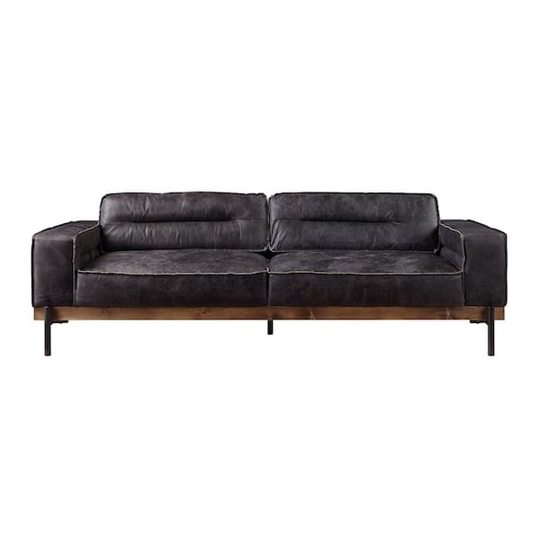 Acme Furniture Silchester 39 in. Antique Ebony Top Grain Leather 3-Seat Bridgewater Sofa