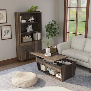 Anthem 70 in. Oak Particle Board 5-Shelf Standard Bookcase with Lift Top Coffee Table