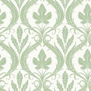 56 sq ft. Green Adirondack Damask Pre-Pasted Wallpaper