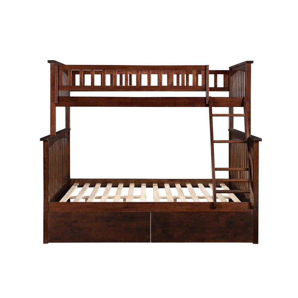 Walnut Full Size Bunk Bed with Storage Drawers