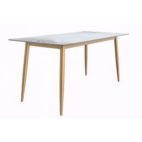 Leisuremod Zayle Mid Century Modern Medium Grey Sintered Stone Tabletop 71 in. 4 Legs Dining Table Seats 6