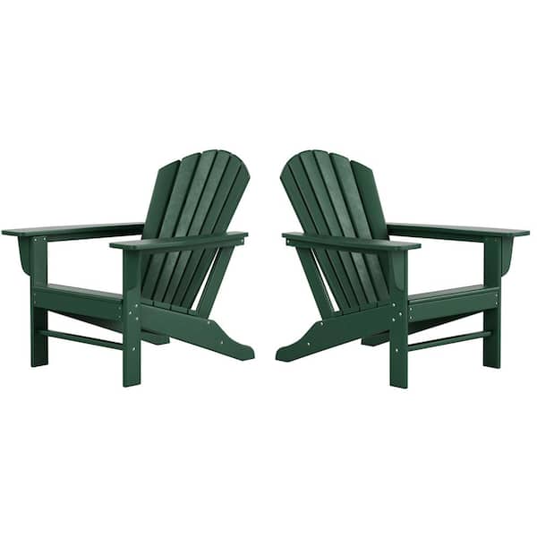 Mason Dark Green Poly Plastic Outdoor Patio Classic Adirondack Chair, Fire Pit Chair (Set of 2)